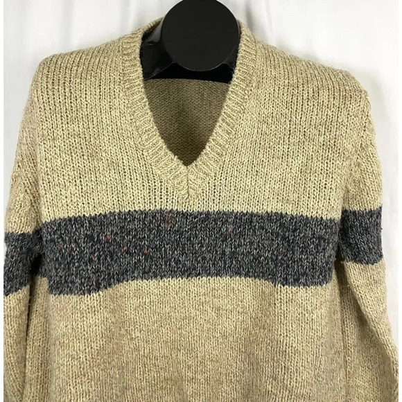 VTG Oak Tree Acrylic Chunky 90s Sweater Men's LARGE Retro Casual V-Neck - Picture 7 of 11